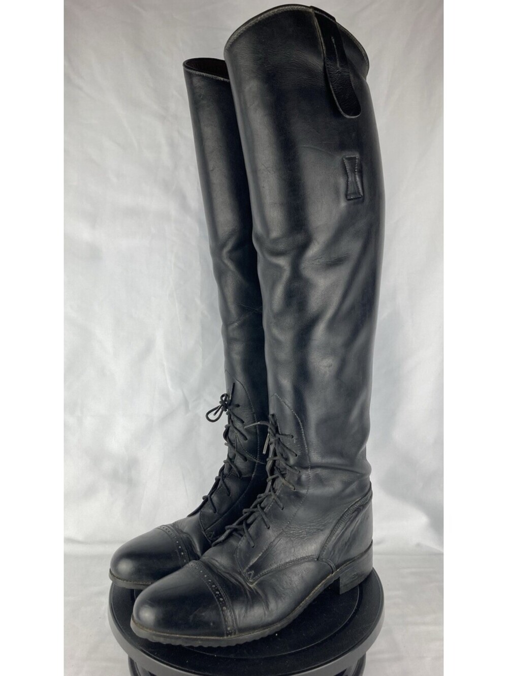 Womens Size 9 The Elite Black Leather Field Riding Boots Lace Up Tall Knee High